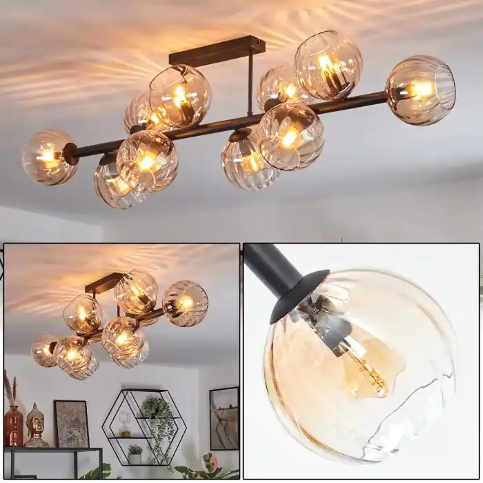 Koyoto Plafondlamp, Kogellampje Amber, Duidelijk, 10-lichts Meest Verkocht