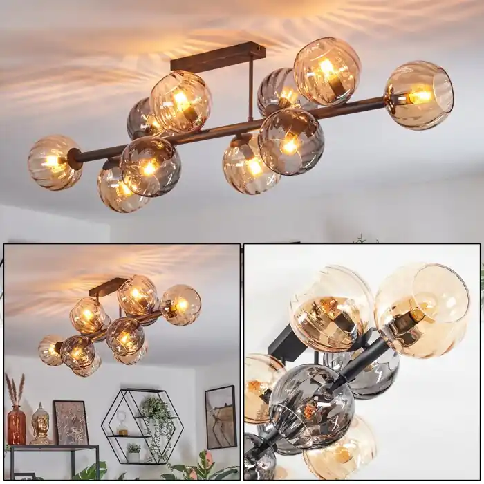 Goedkoop Koyoto Plafondlamp, Kogellampje Amber, Rookkleurig, 10-lichts