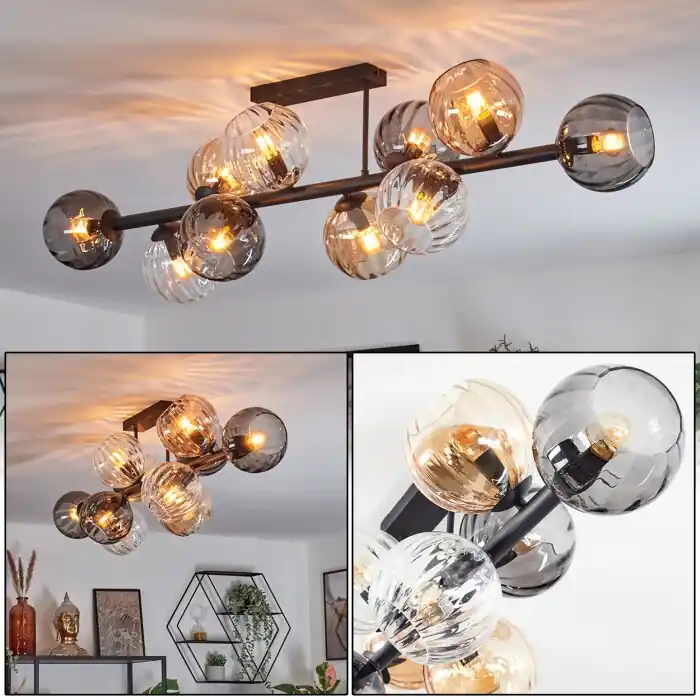 Beste Prijs Koyoto Plafondlamp, Kogellampje Amber, Duidelijk, Rookkleurig, 10-lichts