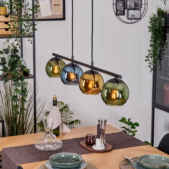 Koyoto Hanglamp, Kogellampje, Hanglamp Blauw, Goud, Groen, 4-lichts Alleen Vandaag