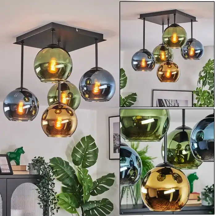 Hoge Kwaliteit Koyoto Plafondlamp, Kogellampje Blauw, Goud, Groen, 5-lichts