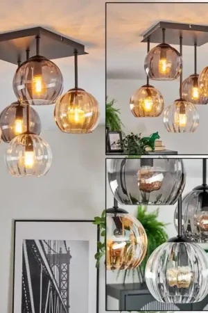 Weekendaanbieding Koyoto Plafondlamp, Kogellampje 37 cm Amber, Duidelijk, Rookkleurig, 5-lichts