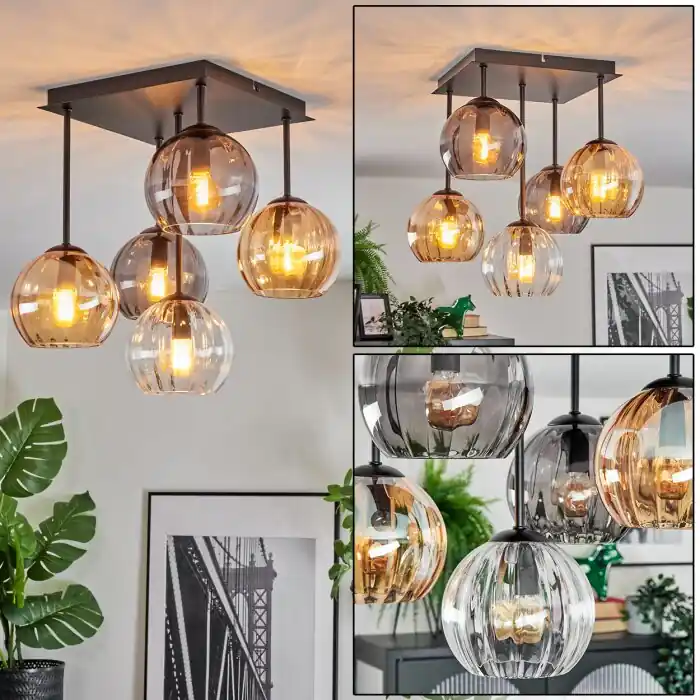 Weekendaanbieding Koyoto Plafondlamp, Kogellampje 37 cm Amber, Duidelijk, Rookkleurig, 5-lichts