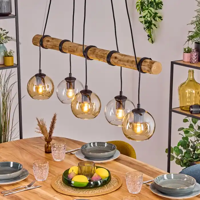 Koyoto Hanglamp, Kogellampje, Hanglamp Natuurlijke kleuren, Zwart, 5-lichts Gereduceerde Prijs