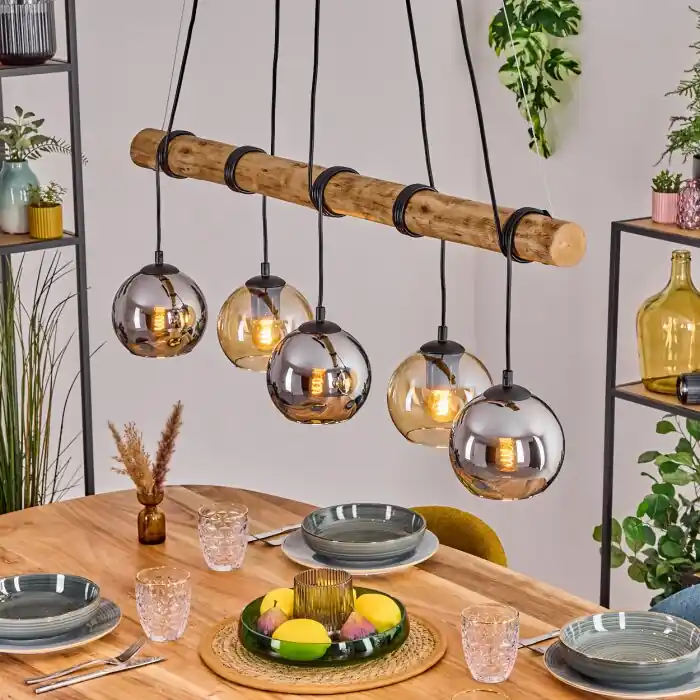Hete Deal Koyoto Hanglamp, Kogellampje, Hanglamp Natuurlijke kleuren, Zwart, 5-lichts