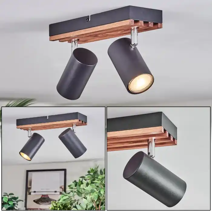 Orlan Plafondlamp, Plafondspot Chroom, Natuurlijke kleuren, Zwart, 2-lichts Premium