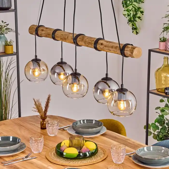 Hete Deal Koyoto Hanglamp, Kogellampje, Hanglamp Natuurlijke kleuren, Zwart, 5-lichts