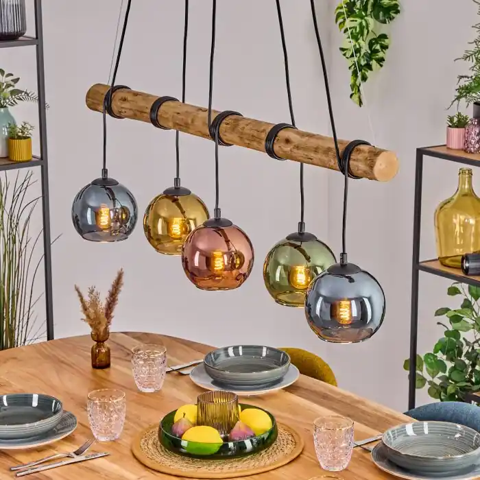 Koyoto Hanglamp, Kogellampje, Hanglamp Natuurlijke kleuren, Zwart, 5-lichts Exclusieve Aanbieding