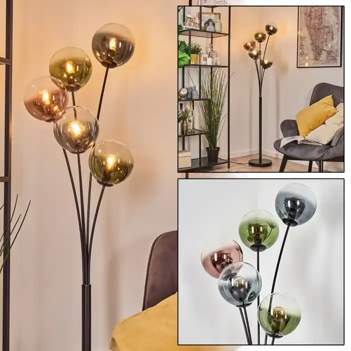 Gastor Kogellampje, Staande lamp Blauw, Groen, Duidelijk, Koperkleurig, 5-lichts Weekendaanbieding