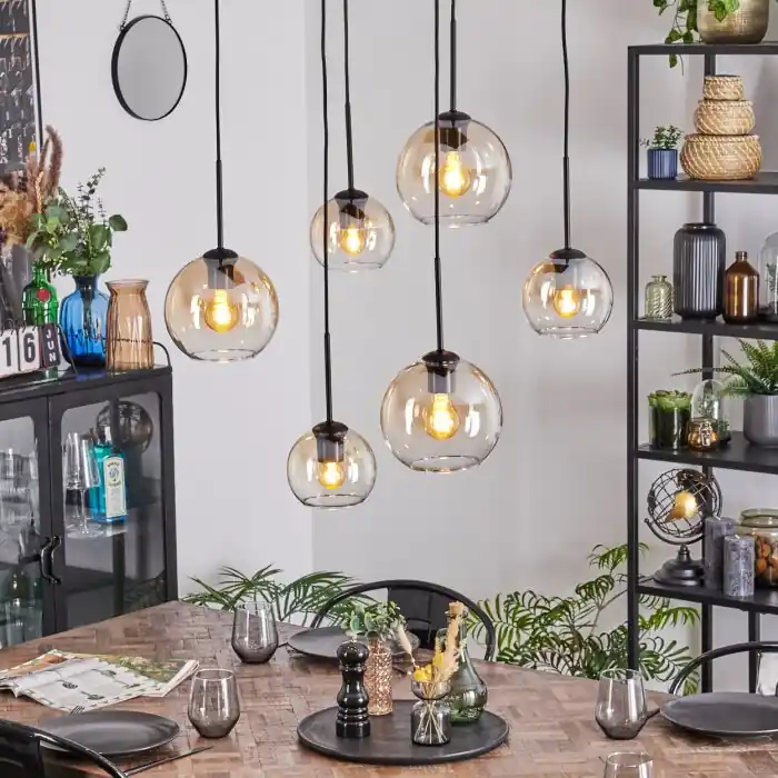 Alleen Vandaag Koyoto Hanglamp, Kogellampje, Hanglamp Amber, Duidelijk, 6-lichts