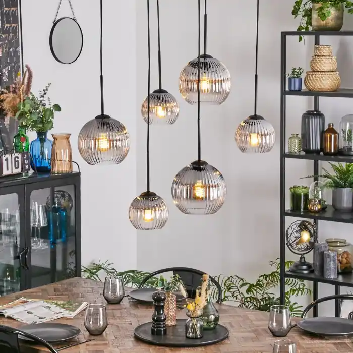 Koyoto Hanglamp, Kogellampje, Hanglamp Duidelijk, Rookkleurig, 6-lichts Beste Prijs