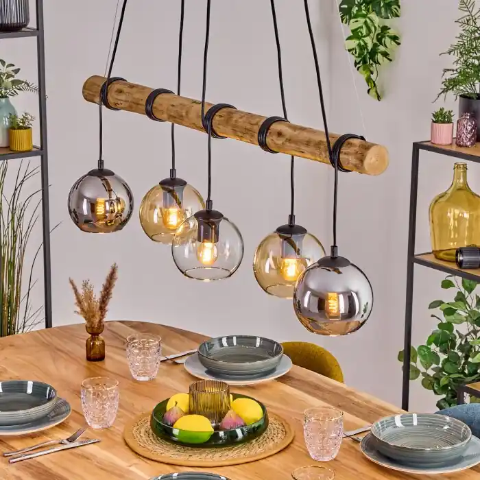 Koyoto Hanglamp, Kogellampje, Hanglamp Natuurlijke kleuren, Zwart, 5-lichts Korting