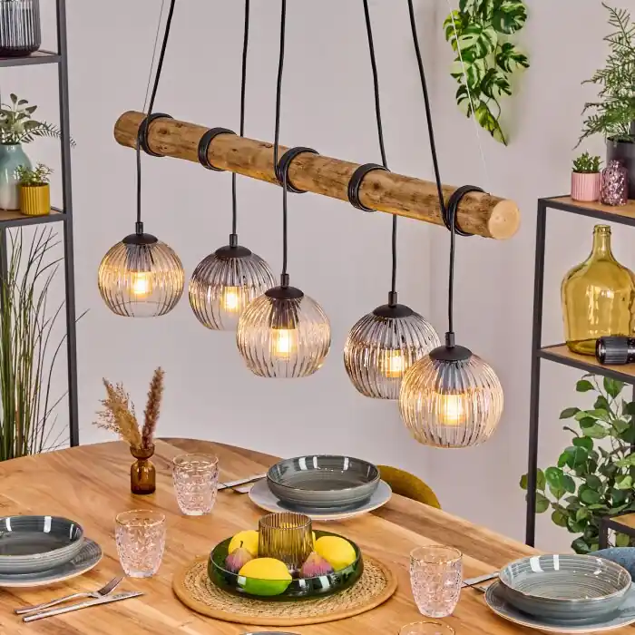Koyoto Hanglamp, Kogellampje, Hanglamp Natuurlijke kleuren, Zwart, 5-lichts Premium