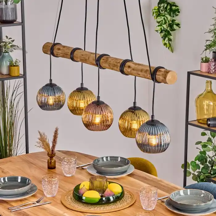 Koyoto Hanglamp, Kogellampje, Hanglamp Natuurlijke kleuren, Zwart, 5-lichts Premium