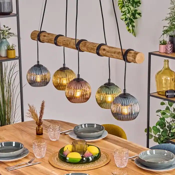 Koyoto Hanglamp, Kogellampje, Hanglamp Natuurlijke kleuren, Zwart, 5-lichts Tijdelijk Beschikbaar