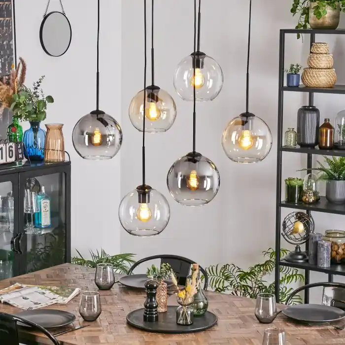 Koyoto Hanglamp, Kogellampje, Hanglamp Amber, Duidelijk, Rookkleurig, 6-lichts Flitsaanbieding