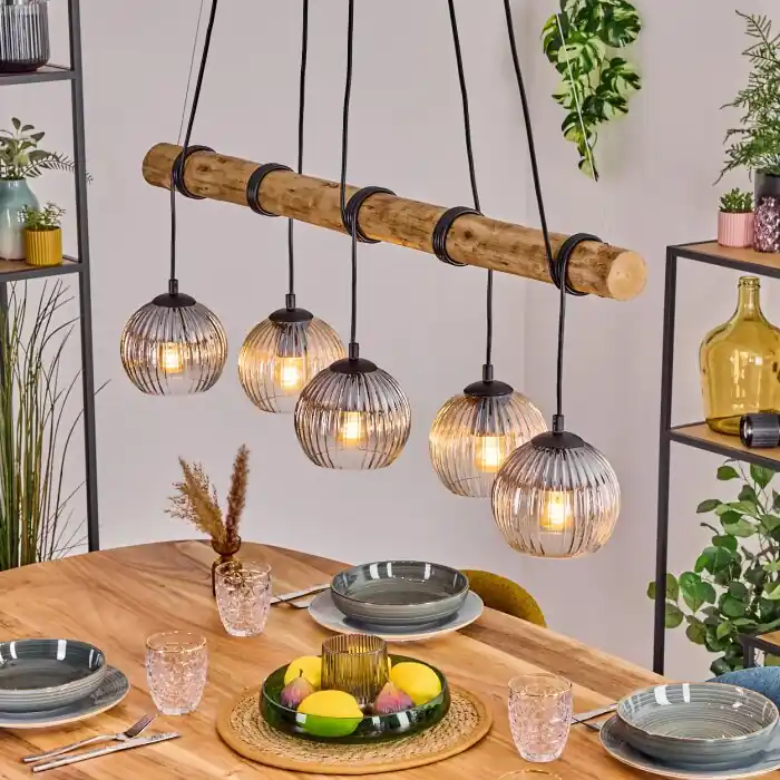 Merkproduct Koyoto Hanglamp, Kogellampje, Hanglamp Natuurlijke kleuren, Zwart, 5-lichts