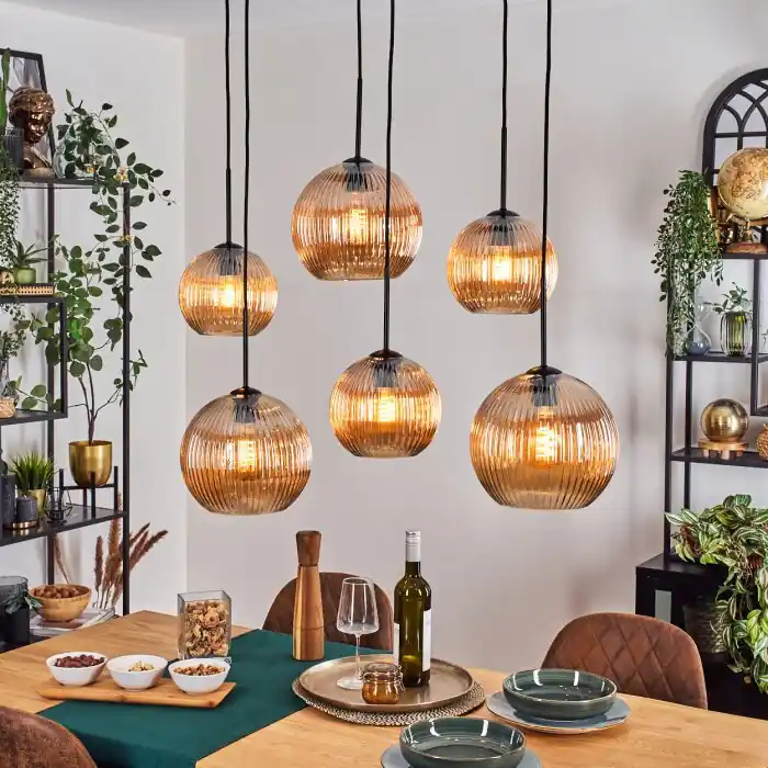 Koyoto Hanglamp, Kogellampje, Hanglamp Amber, 6-lichts Tijdelijk Beschikbaar