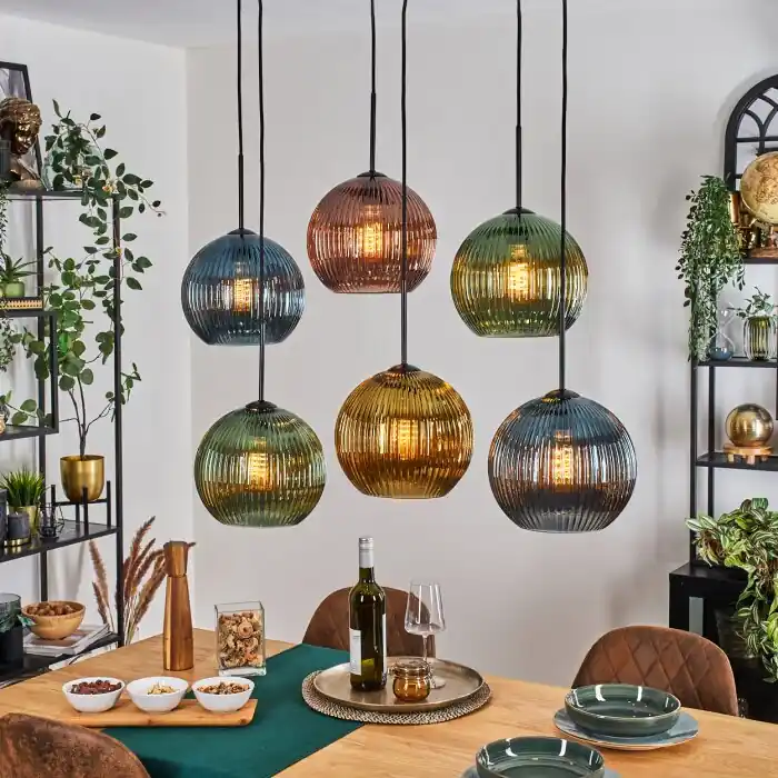 Koop Online Koyoto Hanglamp, Kogellampje, Hanglamp Blauw, Goud, Groen, Koperkleurig, 6-lichts
