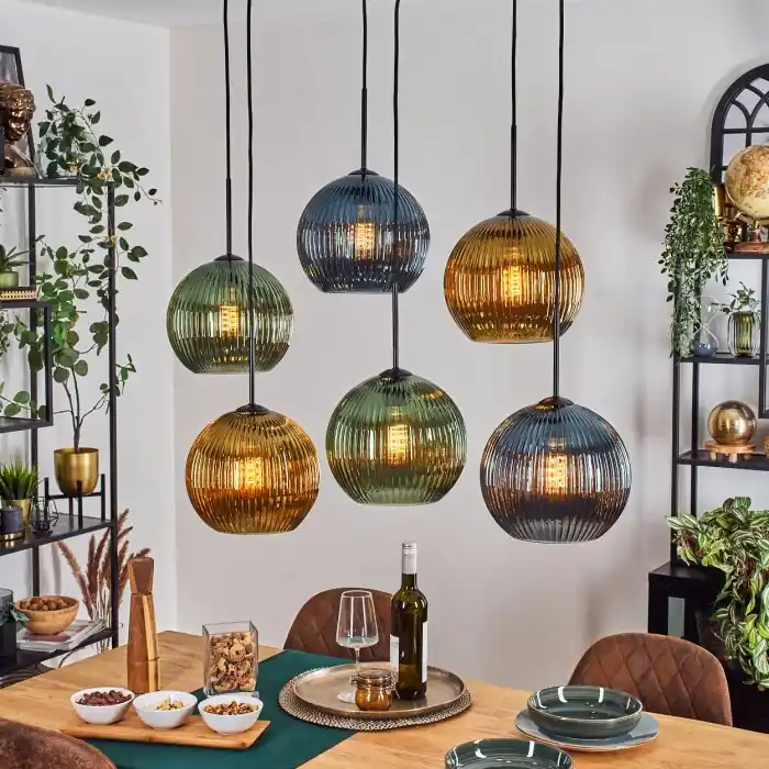 Beperkt Aanbod Koyoto Hanglamp, Kogellampje, Hanglamp Blauw, Goud, Groen, 6-lichts