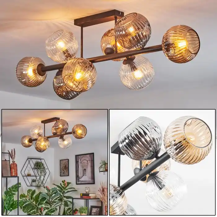 Favoriet Ripoll Plafondlamp, Kogellampje Amber, Duidelijk, Rookkleurig, 8-lichts