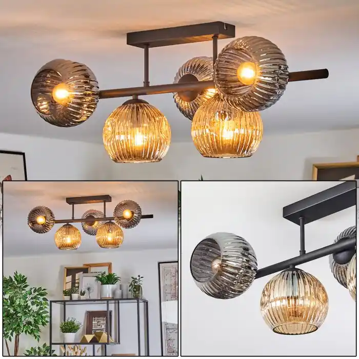 Seizoensaanbieding Ripoll Plafondlamp, Kogellampje Amber, Rookkleurig, 5-lichts