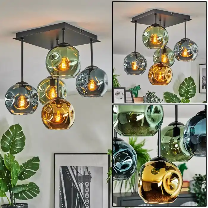 Betaalbaar Ripoll Plafondlamp, Kogellampje Blauw, Goud, Groen, 5-lichts
