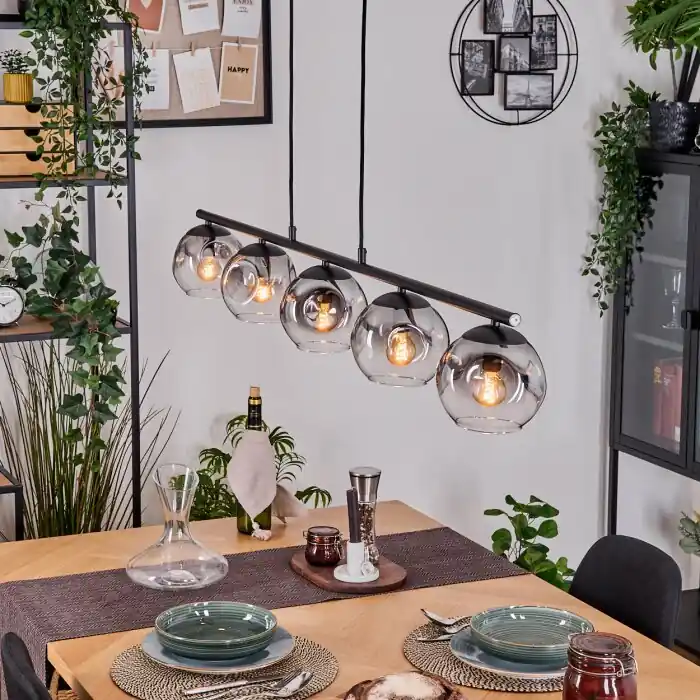 Ripoll Hanglamp, Kogellampje, Hanglamp Duidelijk, Rookkleurig, 5-lichts Laatste Versie