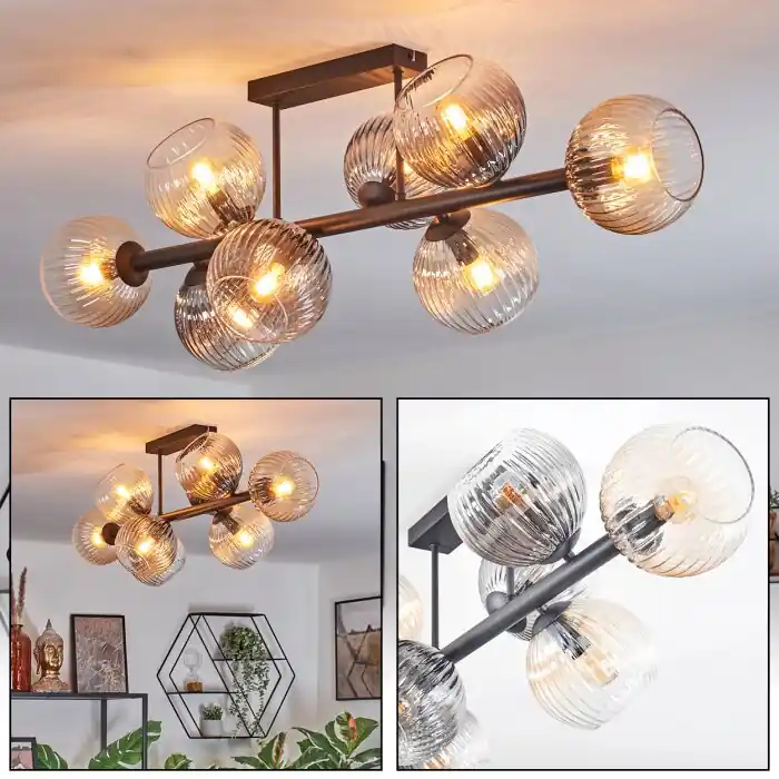Seizoensaanbieding Koyoto Plafondlamp, Kogellampje Amber, Duidelijk, Rookkleurig, 8-lichts