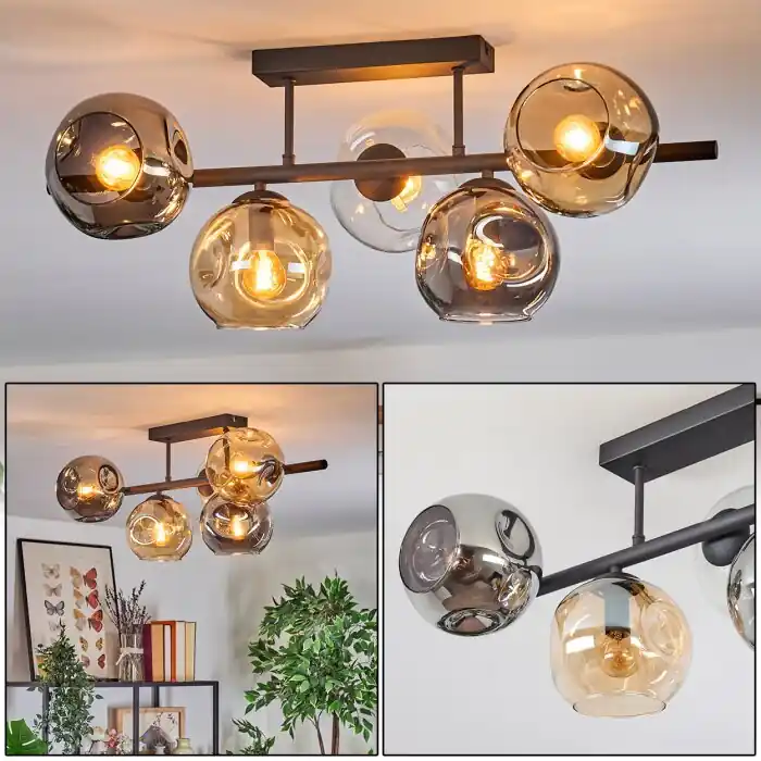 Beperkte Voorraad Ripoll Plafondlamp, Kogellampje Amber, Duidelijk, Rookkleurig, 5-lichts