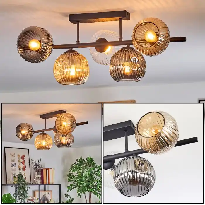 Ripoll Plafondlamp, Kogellampje Amber, Duidelijk, Rookkleurig, 5-lichts Beste Prijs