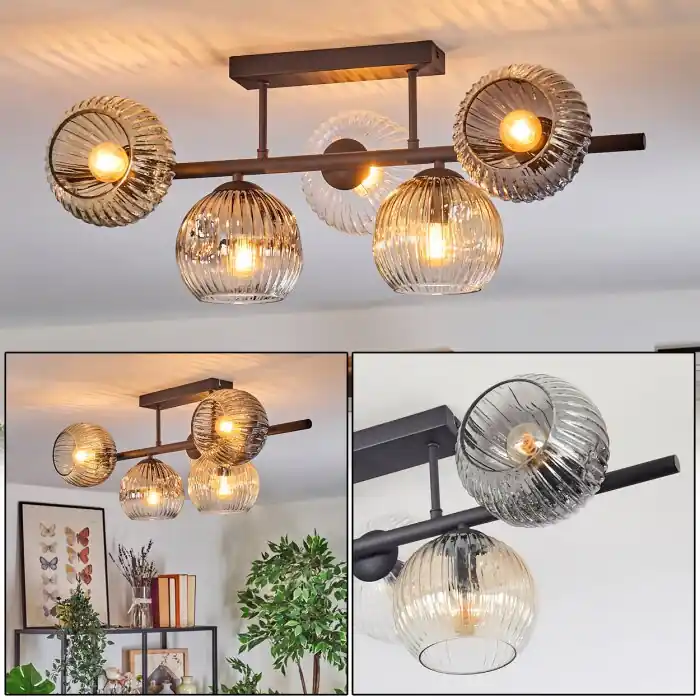 Shop Nu Ripoll Plafondlamp, Kogellampje Amber, Duidelijk, Rookkleurig, 5-lichts