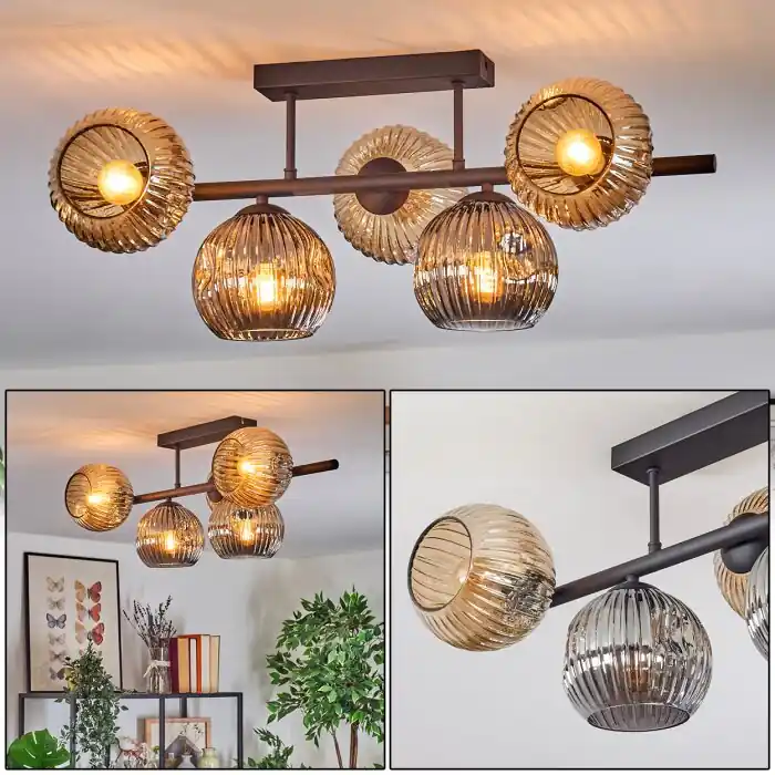 Koop Online Ripoll Plafondlamp, Kogellampje Amber, Rookkleurig, 5-lichts