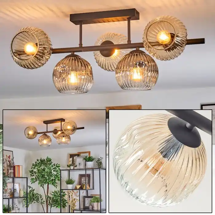 Meest Verkocht Ripoll Plafondlamp, Kogellampje Amber, Duidelijk, Rookkleurig, 5-lichts