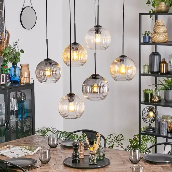 Koyoto Hanglamp, Kogellampje, Hanglamp Amber, Duidelijk, Rookkleurig, 6-lichts Gratis Retour
