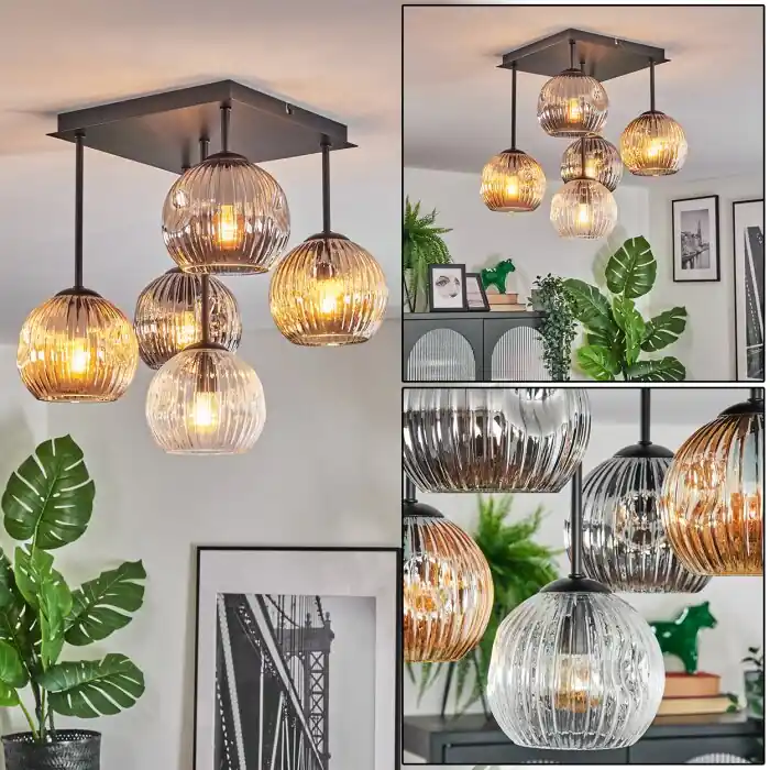 Ripoll Plafondlamp, Kogellampje Amber, Duidelijk, Rookkleurig, 5-lichts Uitverkoop