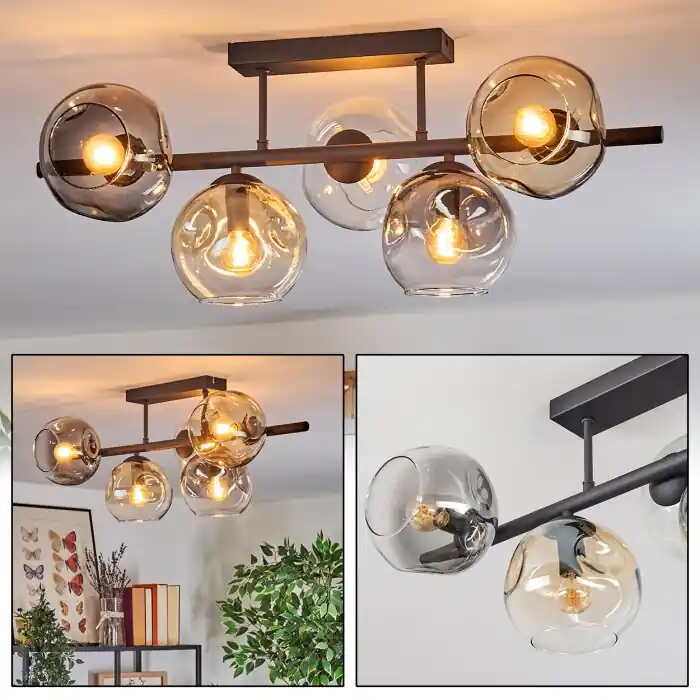 Gereduceerde Prijs Ripoll Plafondlamp, Kogellampje Amber, Duidelijk, Rookkleurig, 5-lichts