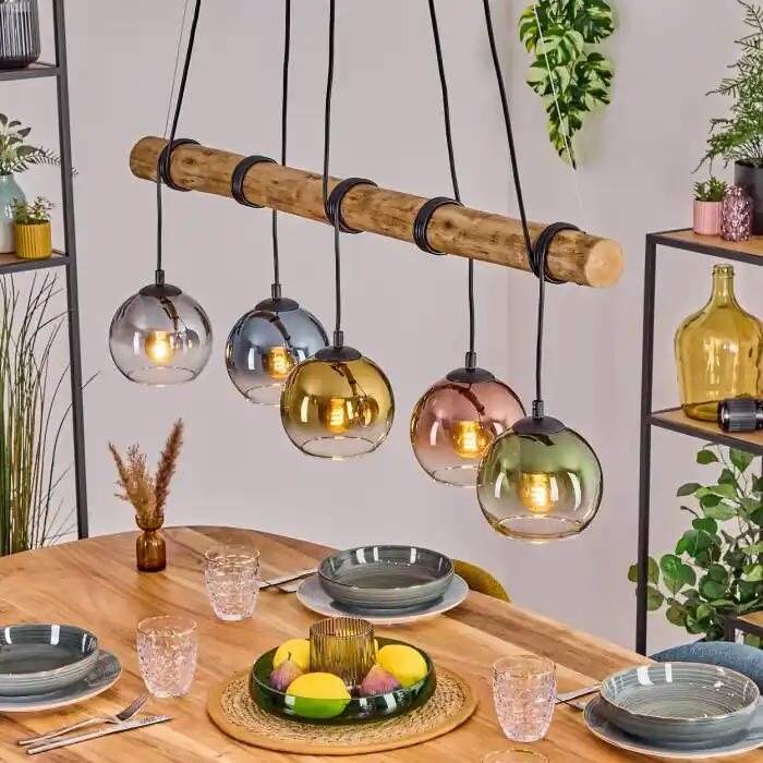Express Levering Koyoto Hanglamp, Kogellampje, Hanglamp Natuurlijke kleuren, Zwart, 5-lichts