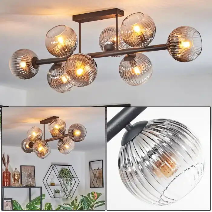 Koyoto Plafondlamp, Kogellampje Duidelijk, Rookkleurig, 8-lichts Exclusieve Aanbieding