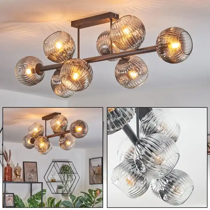 Beste Prijs Ripoll Plafondlamp, Kogellampje Duidelijk, Rookkleurig, 8-lichts