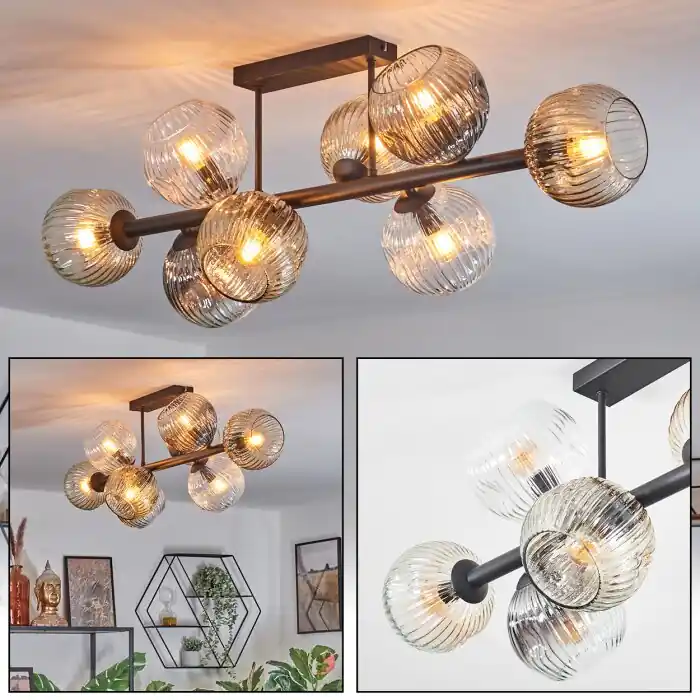 Must-Have Ripoll Plafondlamp, Kogellampje Amber, Duidelijk, Rookkleurig, 8-lichts