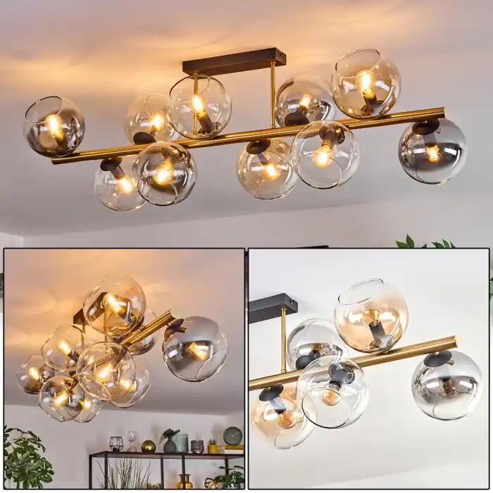 Koyoto Plafondlamp, Kogellampje Goud, Zwart, 10-lichts Korting