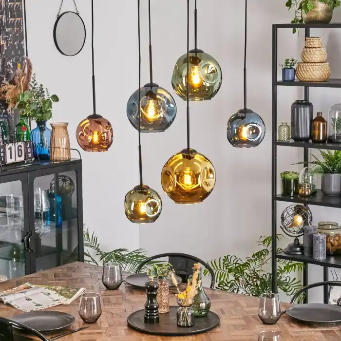 Ripoll Hanglamp, Kogellampje, Hanglamp Blauw, Goud, Groen, Koperkleurig, 6-lichts Rechtstreeks Van De Fabrikant