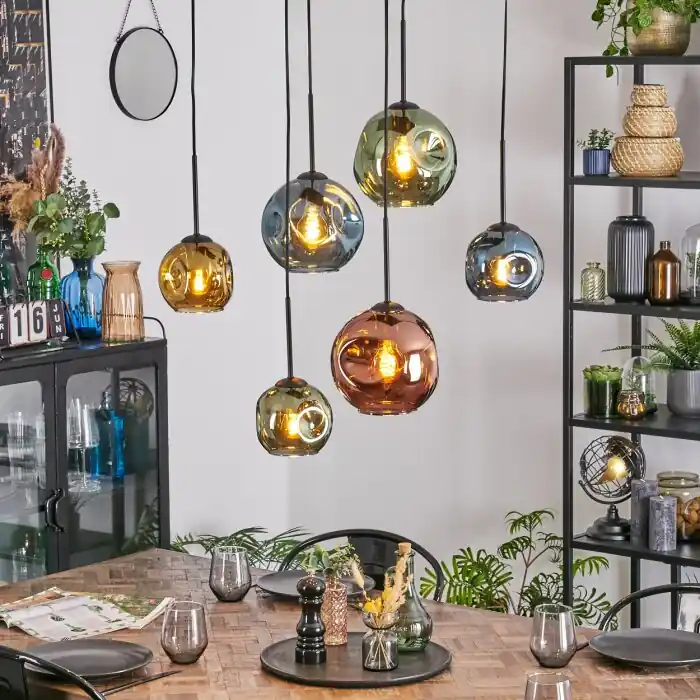 Ripoll Hanglamp, Kogellampje, Hanglamp Blauw, Goud, Groen, Koperkleurig, 6-lichts Alleen Vandaag