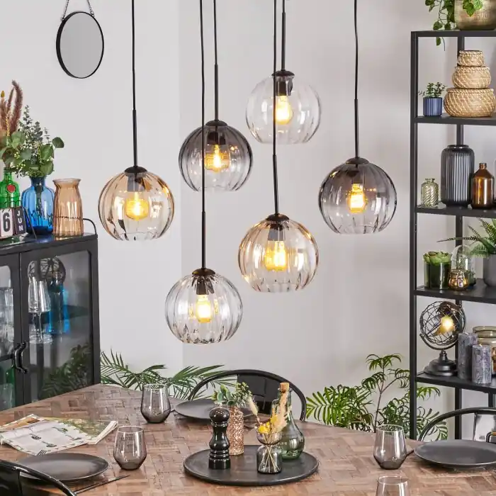 Koyoto Hanglamp, Kogellampje, Hanglamp Amber, Duidelijk, Rookkleurig, 6-lichts Korting