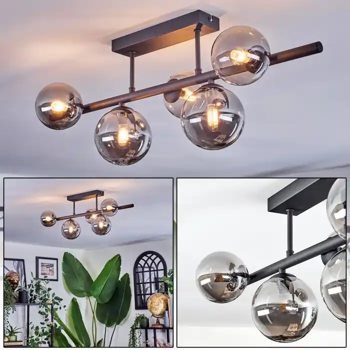 Chehalis Plafondlamp, Kogellampje Rookkleurig, 5-lichts Korting