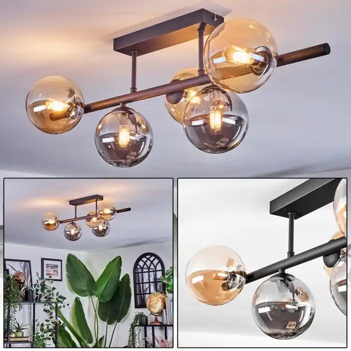 Laatste Kans Chehalis Plafondlamp, Kogellampje Amber, Rookkleurig, 5-lichts