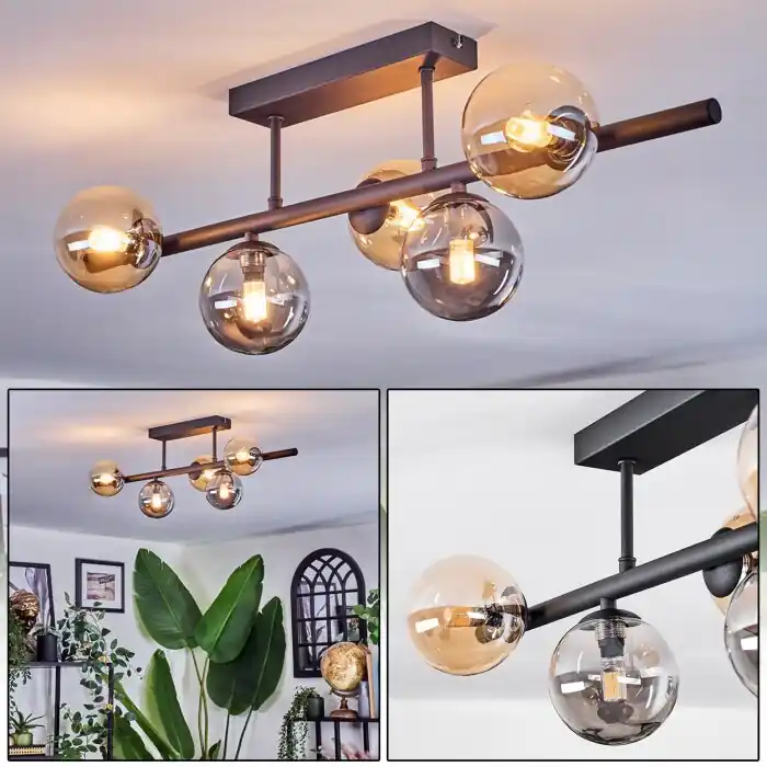 Gecertificeerd Chehalis Plafondlamp, Kogellampje Amber, Rookkleurig, 5-lichts