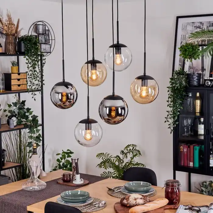 Gastor Hanglamp, Kogellampje, Hanglamp Amber, Chroom, Duidelijk, Rookkleurig, 6-lichts Betrouwbaar