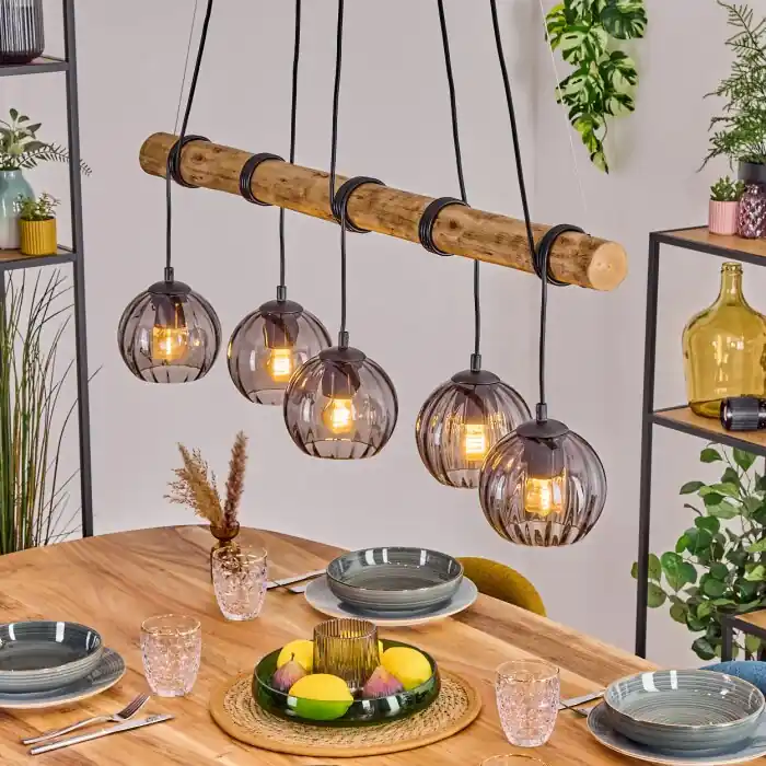 Koop Vandaag Koyoto Hanglamp, Kogellampje, Hanglamp Natuurlijke kleuren, Zwart, 5-lichts